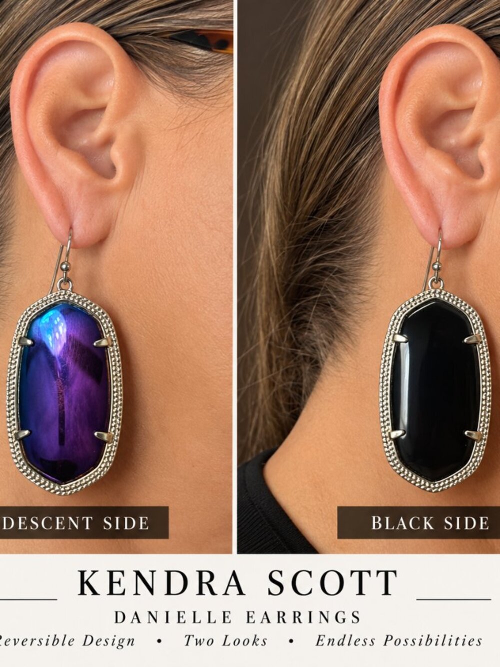 Kendra Scott Danielle Black Iridescent Reversible Drop Earrings Retired